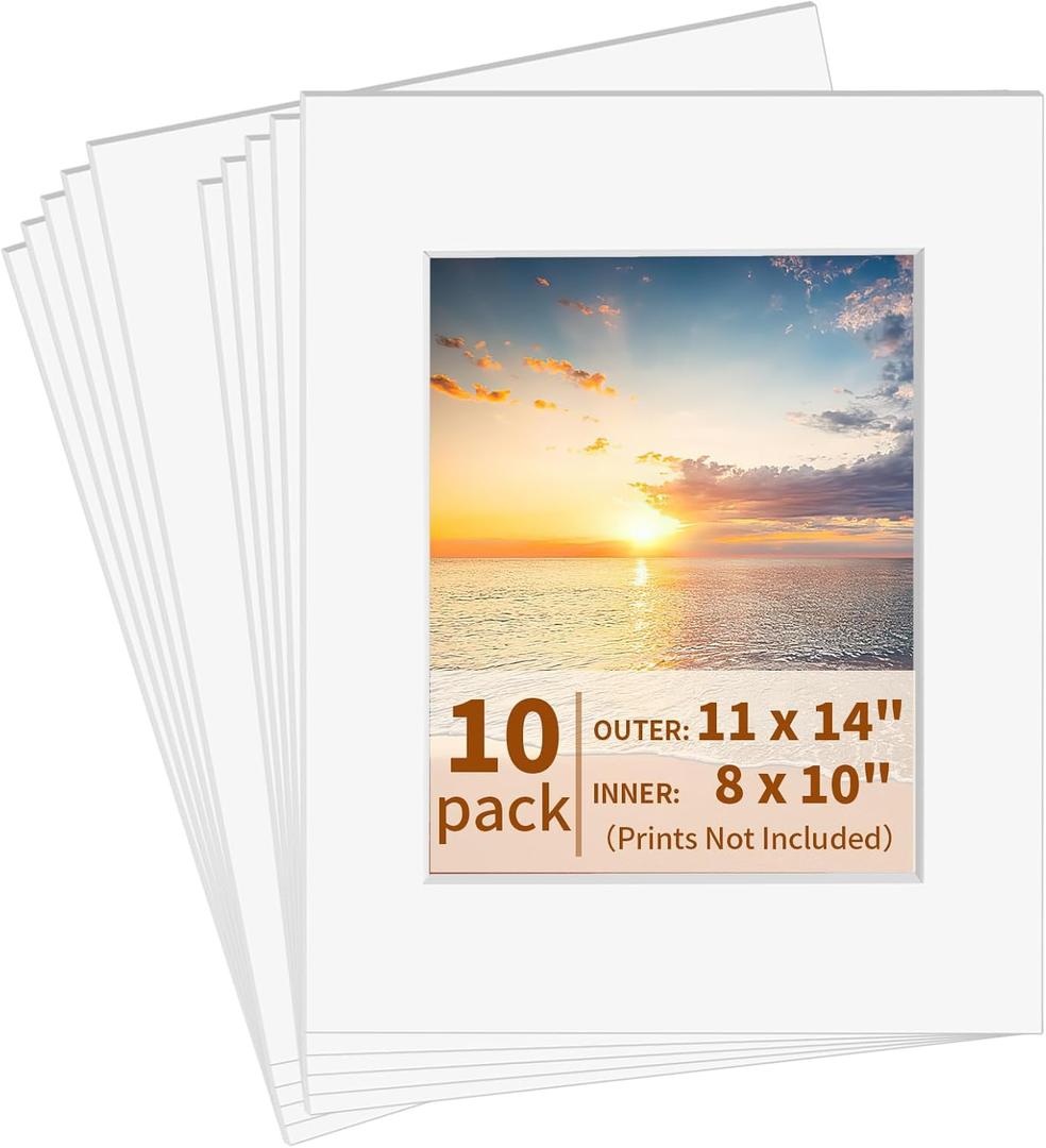 10 Pack Picture Frame Mats, 11x14 Matted to 8x10 Photo Mats, Acid Free Picture Matting for Pictures Photos Watercolor Artwork (White)