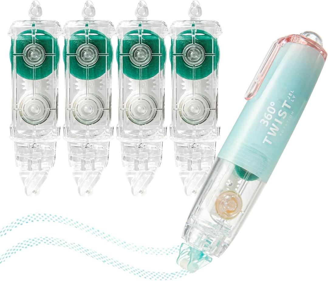 2 x Double-Sided Tape Roller, 0.24In16.4Ft, 360 Rotating Head, Refillable Core, Retractable Tape Dispenser for Scrapbooking and Crafts(Blue1 Main Body+ 4 Replacement Refills)