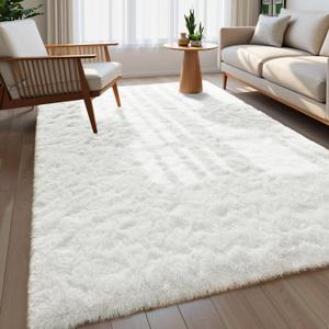 Fluffy Area Rugs for Bedroom Decor Aesthetic, 6x9 Cream White Shag Rug with Non-Slip Backing for Living Room, Soft Washable Fuzzy Carpet Modern Home Decor for Kids Nursery Girls Room, 