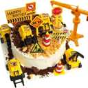 18 PCS Construction Cake Toppers Vehicles Cake Decoration Set Excavator Tower Crane Cupcake Topper Traffic and Road Sign Decor Happy Birthday Party Supplies Favors