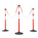 RoadHero 3 Pack Traffic Delineator Post with Weighted Rubber Base, Portable Orange Safety Barrier Posts Cones with 5 FT Plastic Chain and Reflective Collars for Parking Lots,Construction Events