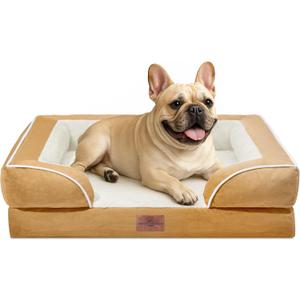Comfort Expression Small Dog Beds Waterproof Orthopedic Foam Dog Sofa Beds for Medium Dogs Comfy Pet Bed with Washable Removable Cover & Non-Slip Bottom(Small,Khaki)
