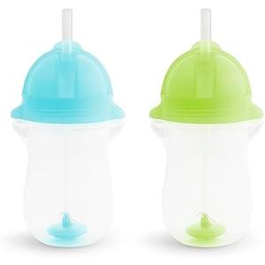 Munchkin Any Angle Weighted Toddler Straw Cups with Click Lock Lid, 10 Ounce, 2 Pack, Blue/Green