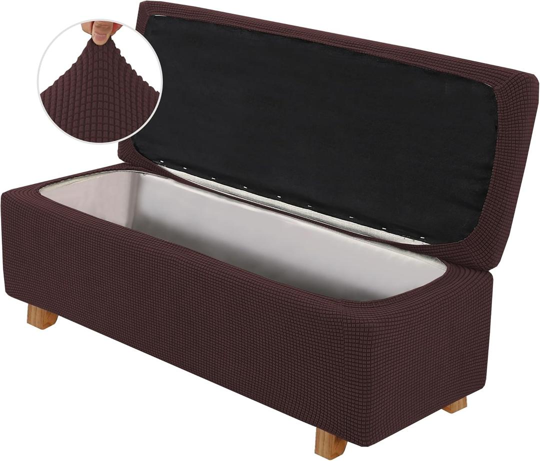 2-Piece Stretch Ottoman Covers Rectangle Slipcovers for Folding Storage Stools, Non-Slip Elastic Bottom, Soft Fabric Furniture Protectors (Brown, X-Large)