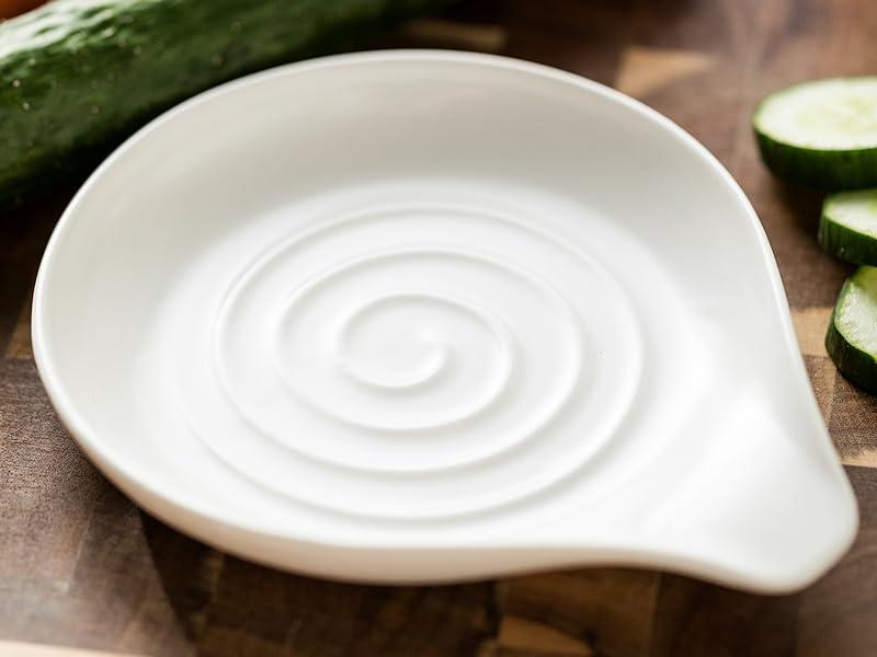 Spoon Rest, 5 inch Large Spoon Holder for Stove Top Ceramic Spoon Rest for Kitchen Countertop, Heat-Resistant Cooking Utensil Holder for Spatula, Tongs, Framhouse Decor for Mother's Day, White