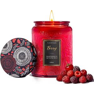 Scented Candle 6.8 oz Berry  Long-Lasting and Clean Burn with Natural Soy Wax  Gift for Women and Men  Ideal for Relaxation, Stress Relief and Home Dcor (1 Pack)