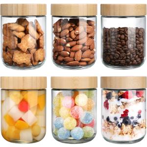 OcePor 6 Pack 16oz Glass Jars with Bamboo Lids, Over Night Oats Container with Airtight Lid, Glass Snack Storage Salad Jars For Food, Yogurt, Sugar and Flour,Coffee Bean, Cookie, Cereal
