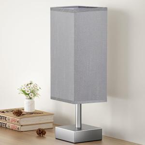 aooshine Grey Table Lamp - Bedside Lamp for Bedroom, Minimalist Nightstand Lamp with Square Fabric Shade, Desk Lamp for Kids Room Dorm (12.8in)