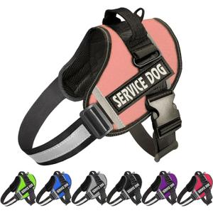 JSXD Dog Harness,No-Pull Service Dog Harness with Handle Adjustable Outdoor Pet Dog Vest 3M Reflective Nylon Material Vest for Breeds,Easy Control for Small Medium Large Dogs (Pink)