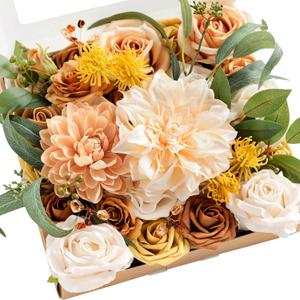 Ling's moment Terracotta Artificial Flowers Greenery Grand Box Set, Burnt Orange Dahlia Fake Flower for DIY Wedding Bridal Bouquet, Centerpieces Decor, Floral Arrangement Decor, etc. Grand