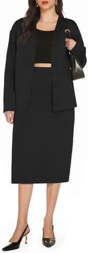 Casly Lamiit Women's 2 Piece Midi Skirt Sets Business Casual Outfits Long Sleeve Cardigan Matching Dressy Suits, Medium