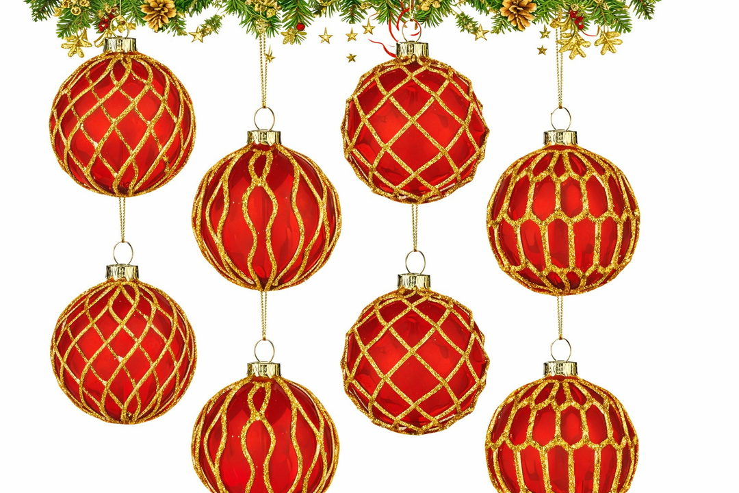Thiccywoov 8 Pcs Glass Christmas Tree Ornaments 3.15 Inches Vintage Glass Ball Farmhouse Ball Hanging Ornaments Set for Christmas Tree Party Holiday Indoor Decor(Red,Gold)