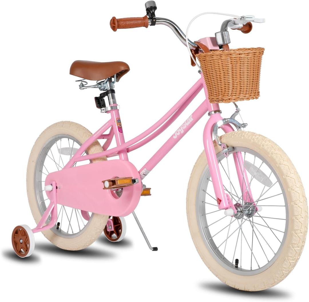 JOYSTAR Girls Bike for 2-12 Years Old Toddlers and Kids, 12" 14" 16" 18 20" Retro Style Kids Bike with Training Wheels, 18 20 Inch Children Bicycle with Kickstand (Light Pink)