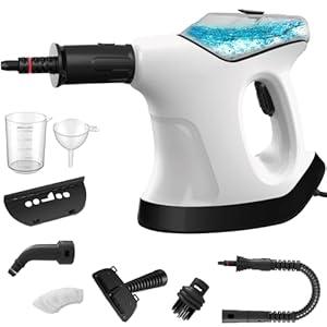 Handheld Steam Cleaner, 10S Immediate Heat Hand Held Steam Cleaner for Home, with Visualized Large Water Tank & 9 PCS Accessories & Safety Lock, for Window, Car, Kitchen, Couch, Floor (WHITE+BLACK)