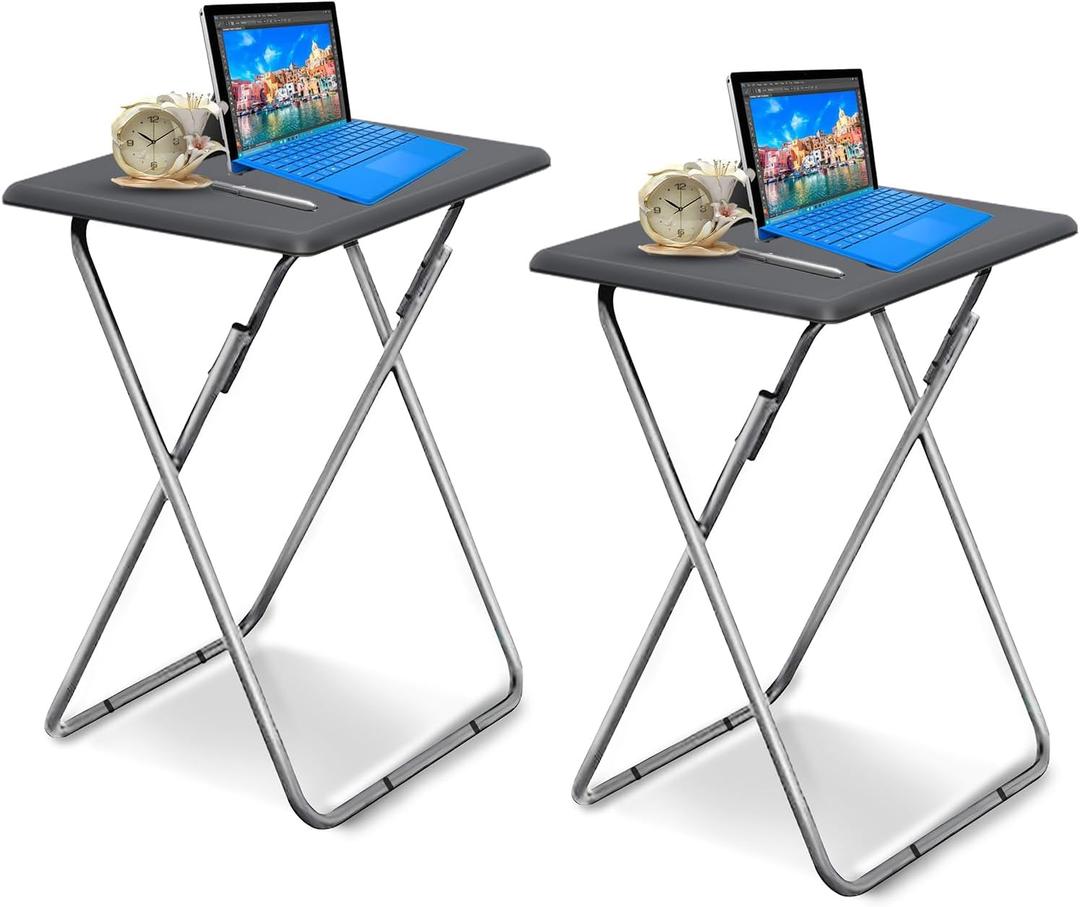 Garden 4 you Folding TV Tray Table TV Dinner Trays Tables for Eating,Stable Tv Trays Table 25In, Folding Tray Side Table, Foldable Snack Tables for Bed & Sofa, 15 x 18.9 x 26 in (Grey,2PC)