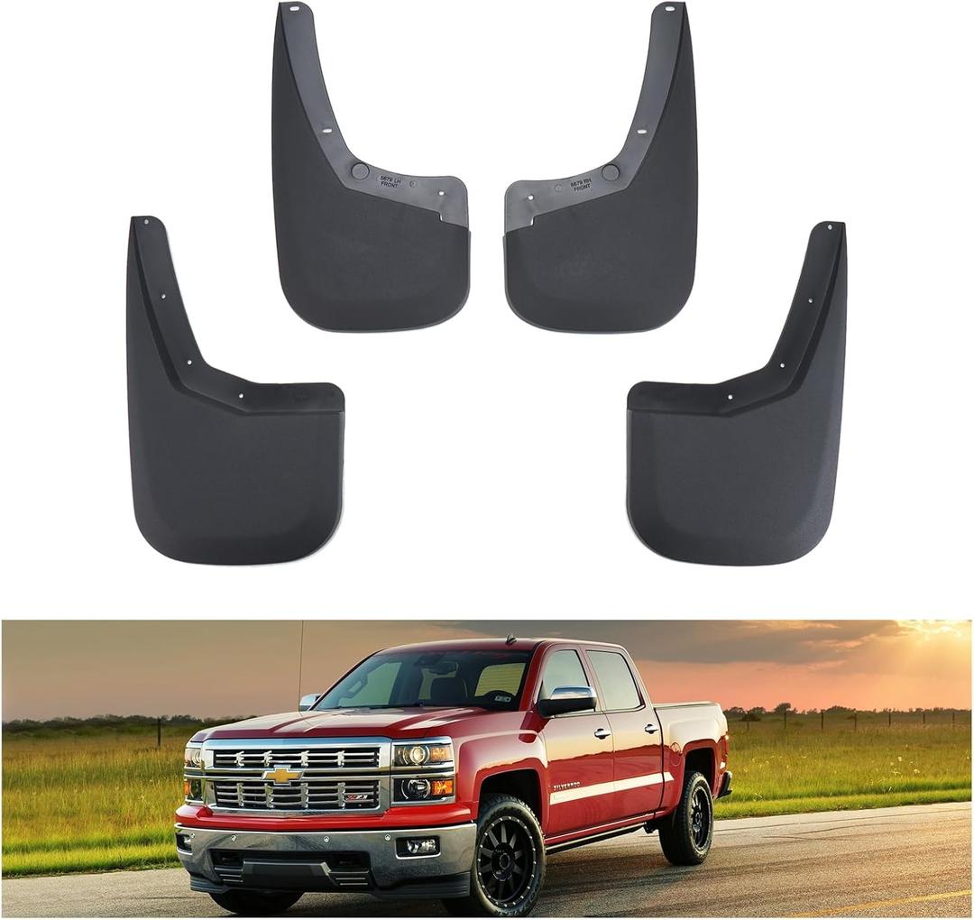 Kiwi Master Mud Flaps for 2007-2013 Chevy Silverado 1500 Accessories, 2007-2014 Chevrolet Silverado 2500/3500 (with Single Rear Wheels) Heavy Duty Splash Guard Front & Rear Mud Guards (for 07-13 Silverado)