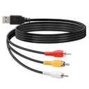USB to 3RCA Cable, 1.5m/5ft USB Male to 3 RCA Male Jack Splitter Audio Video AV Composite Adapter Cord for USB-Enabled TVs and PCs