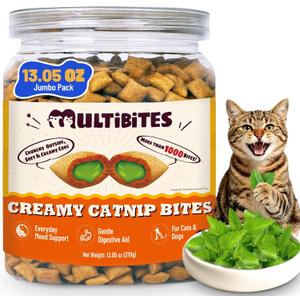 13.05oz Catnip Treats for Indoor Cats with Taurine for Cats | Cat Nip Treats with Taurine and Vitamins for Digestive Health & Mood Support. Chicken Flavor Crunchy and Soft Cat Treats (Brown)