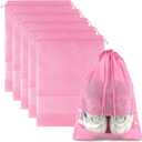 Pink Travel Shoe Bags - 5 Pcs Non-Woven Drawstring Packing Bags with Clear Window (15.7" x 11.8")