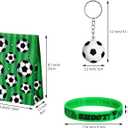 JOVITEC 46 Pieces Soccer Party Favors Set Include 15 Pcs Soccer Keychains Bulk 16 Pcs Motivational Silicone Wristband 15 Pieces Sports Goodie Bags for Fan Appreciation Sports Party Gifts