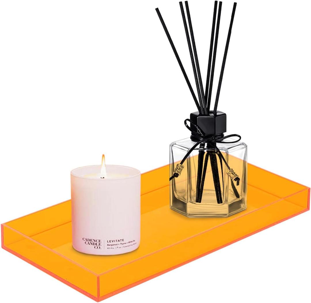 ROYALITA Acrylic Tray Bathroom Tray for Countertop, Guest Towel Holder Tray for Napkin Perfume Jewelry Makeup, Vanity Trays for Soap Dispenser, Aromatherapy, Cup & Candle, Orange