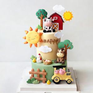 Farm Animal Cake Topper Farm Animal Birthday Party Decorations Barnyard Cake Decoration Cute Chick Cow Pig Figurine Baby Shower Supplies