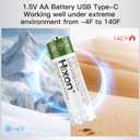 Hixon 1.5V USB Rechargeable Lithium Batteries AA Size,3000mWh Double AA Rechargeable Battery,Charges 1.5 Hours, Over 1000 Cycles, 4-in-1 USB-A to USB-C Charging Cable, LED Charge Indicator, 8-Pack