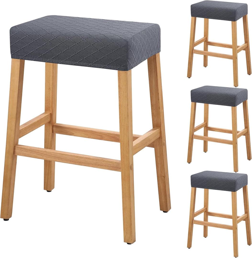 YISUN Stool Covers Rectangle - 4 Pack Stretch Waterproof Saddle Seat Cover Counter Bar Stools Bar Chairs Covers Kitchen Island Chairs Cushion Protector (Argyle-dark Grey)