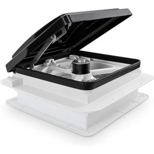 11" x 11" RV Roof Vent Fan With 12V Manual Riser Reversible Manual Lift with Black Lid