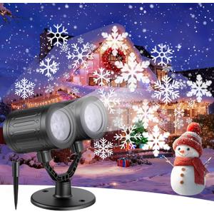 2026 Latest Snowflake Christmas Projector Lights Outdoor, Double Head CrystalClear Holiday Projector Outdoor with Timer, Snowfall LED Xmas Lights for House Outside Indoor Christmas Decorations