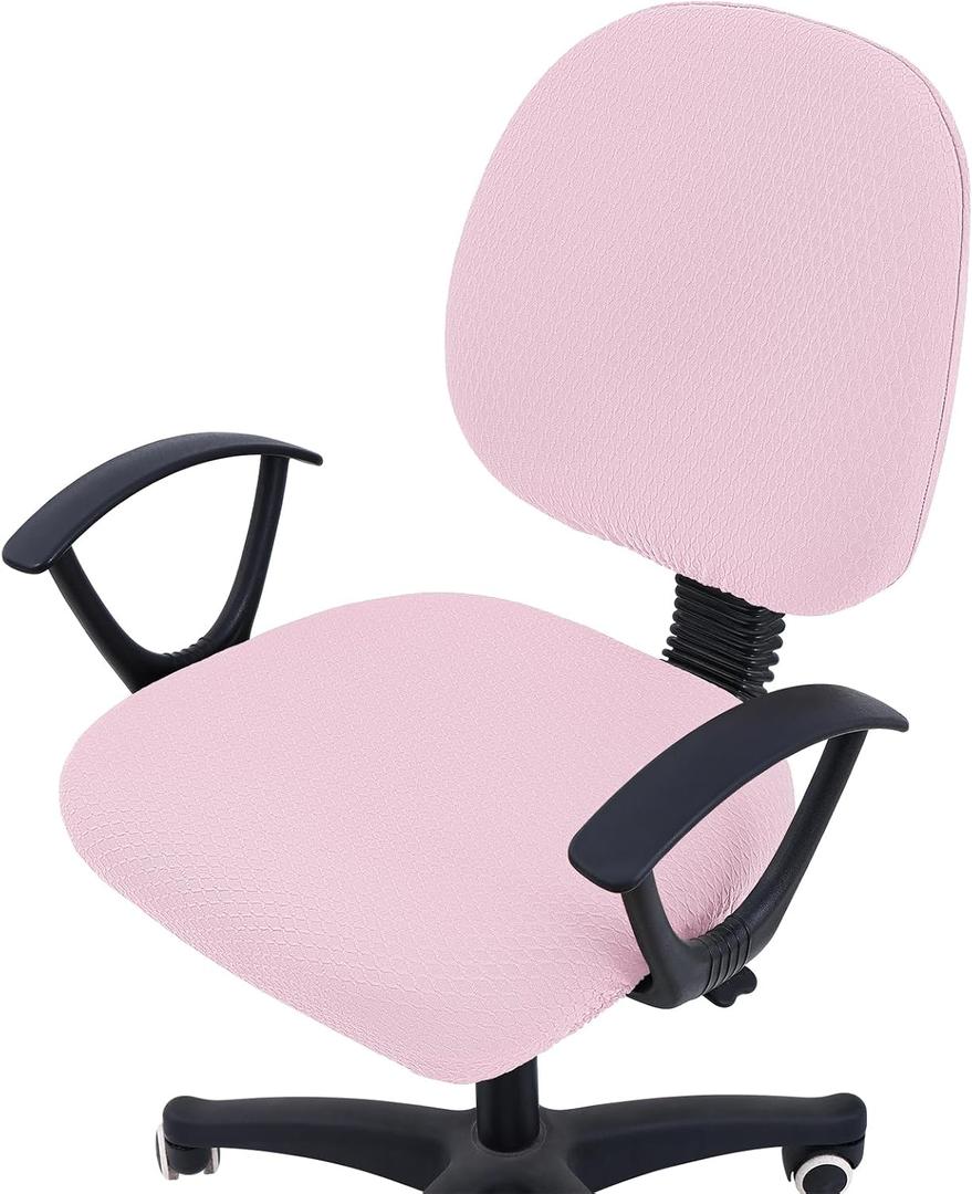 Smiry Stretch Jacquard Office Computer Chair Covers, Removable Washable Universal Desk Rotating Chair Slipcovers Protector, Seat + Backrest Cover, Pink