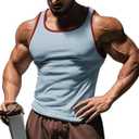 Men's Gym Workout Tank Tops - Soft Lightweight Sleeveless Muscle Shirts for Beach & Athletic Wear (Light Blue-1)