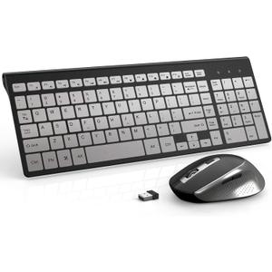 Wireless Keyboard Mouse, J JOYACCESS Sleek and Ergonomic 2.4G Wireless Keyboard and Mouse Set,Portable and Comfortable for Travel Compatible withComputer/Laptop/Windows/Mac-Black/Silver