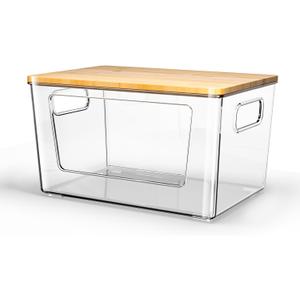 spospo Trash Bag Holder with Bamboo Lid, Stackable Trash Bag Dispenser, Extra Large Storage for Kitchen Laundry Room Under Sink (1Pack)