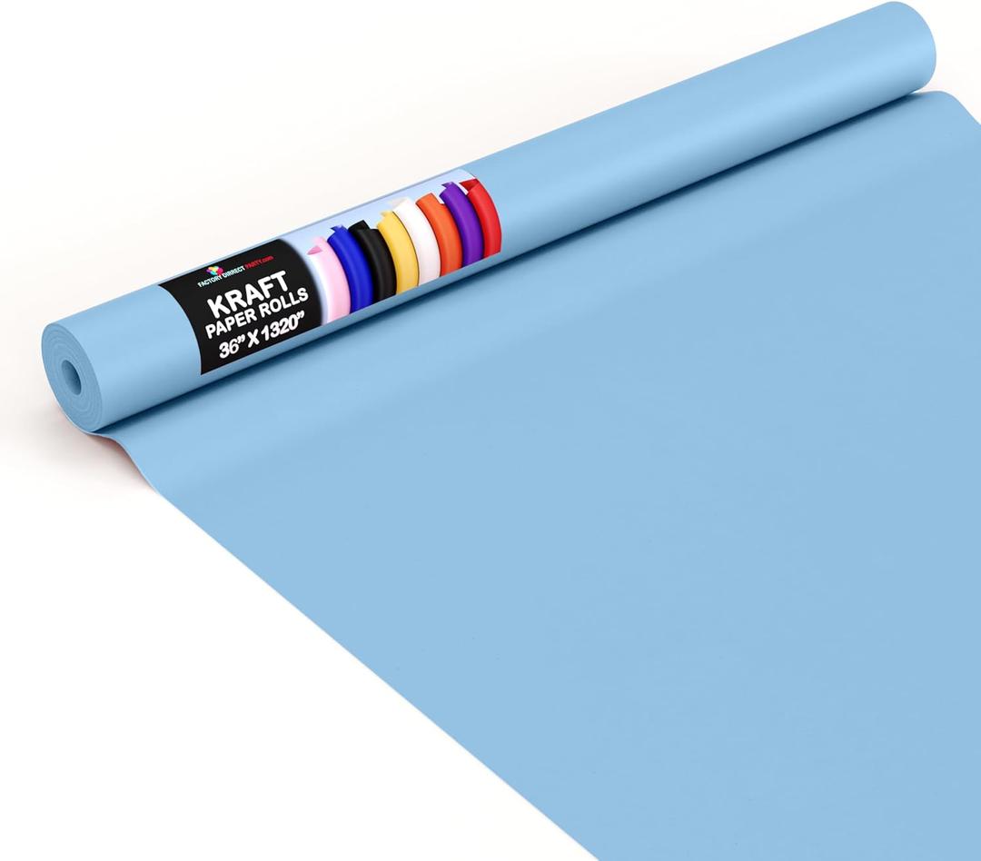 Crown Display Light Blue Kraft Paper Roll 36" X 1320" (110' Ft) - Perfect for Wrapping, Shipping, Packing, and Crafts
