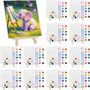 12 Set Acrylic Paint Canvas Set  6x6 Inch Mini Canvas Painting Kit with 12 Wood Easels, 24 Brushes, 12 Paint Sticks, 12 Palettes  Art Supplies for Beginners, Ideal for Parties & DIY Painting