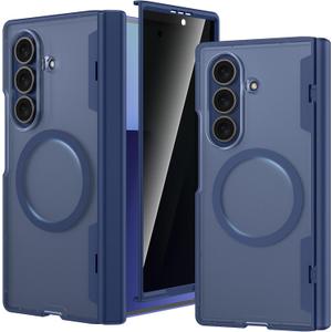 Ruky for Z Fold 7 Case with Front Privacy Screen Protector, ZFold 7 Case with Hinge Protection [Compatible with MagSafe] Protective Translucent Hard Magnetic Phone Case for Galaxy Z Fold 7, Blue