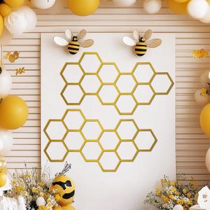 Silipull 2 Pcs 22 x 12 Inch Large Wood Honeycomb Decoration Honeycomb Wall Decor Wood Hexagon Decor Bee Wall Hanging Decoration for Living Room Garden Bedroom Office Home Party (Gold Color)
