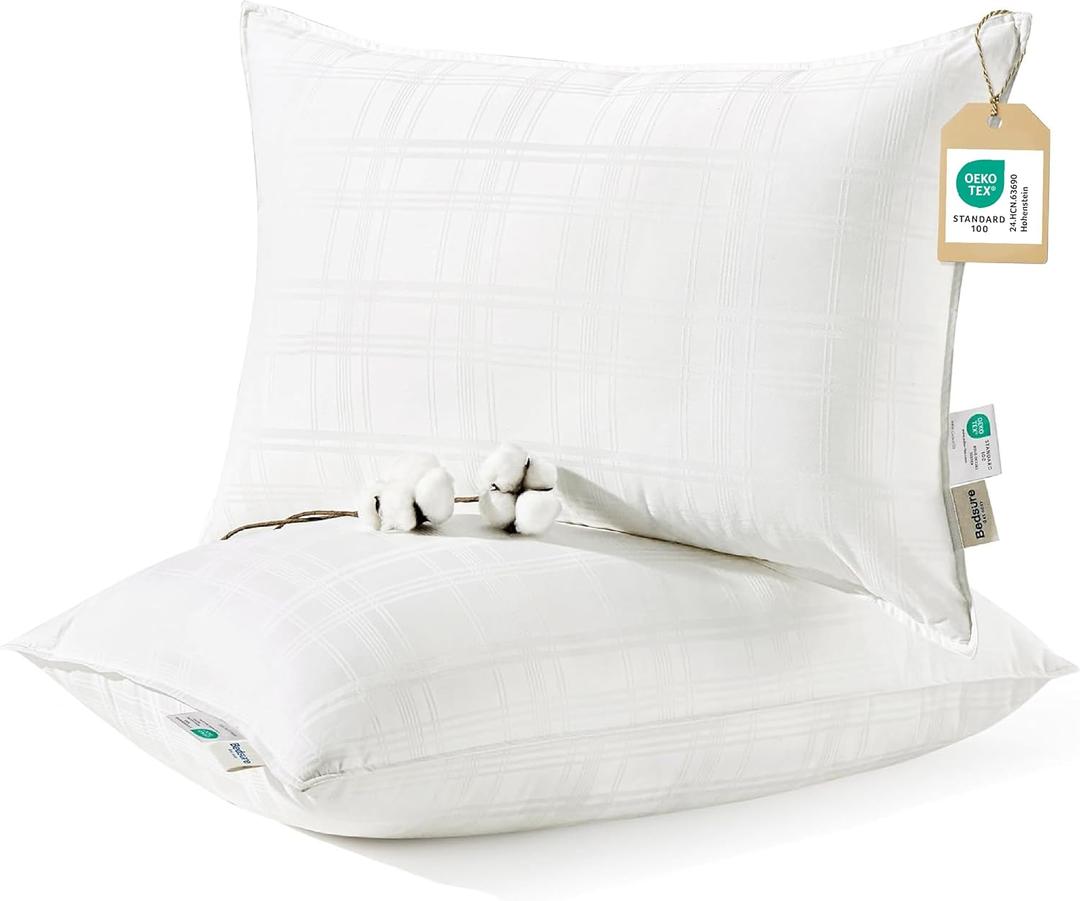 Bedsure Fluffy Bed Pillows for Sleeping - Luxury Queen Size Pillows Set of 2 with 100% Cotton Breathable Cover, Soft & Supportive Hotel Quality Filling for Side, Stomach, Back Sleeper