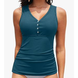 Women Tankini Top Only - Ribbed Swimsuit Top Tummy Control Bathing Suit Top Only No Bottom 2025 Swim Tank Top, S