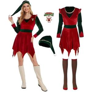 Yonroik Christmas Costume For Women,4 Pcs Cute Jovi the Dress Womens adult Holiday Xmas Fancy Outfit for Party, S