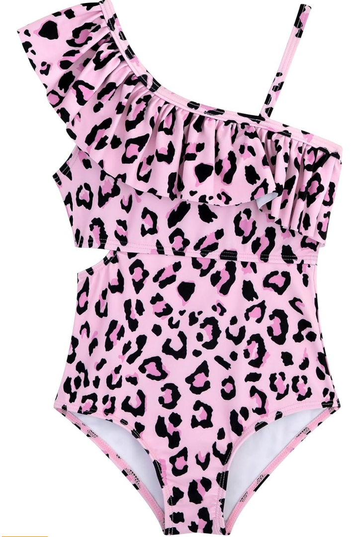 Girls One Piece Swimsuits Cutout Ruffle Bathing Suit Quick Dry Beach Swimwear with Adjustable Strap , 6 Y