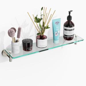 Glass Shelves for Bathroom,20-Inch Brushed Nickel Floating Shelf Tempered Glass Stainless Steel Glass Bathroom Shelves Modern Wall Mount Accessories