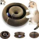 Magic Organ Cat Scratcher Toy, Foldable & Reversible Accordion Kitty Toy with Bell Ball, Interactive Cardboard Scratching Board Scratcher Pad for Indoor Cats (1 Pack)