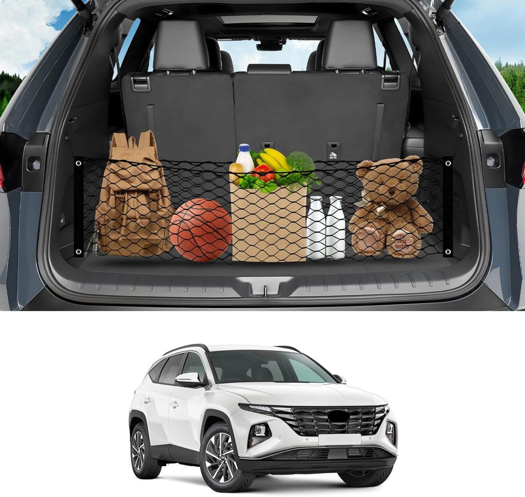Karltys Envelope Style Cargo Net for Hyundai Tucson 2025 2024 2023 2022 Accessories, Adjustable Elastic Rear Trunk Cargo Net, Heavy Duty Nylon Mesh Storage Netting Organizer