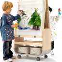 BanaSuper 3-in-1 Kids Art Easel with Wheels - Height Adjustable, Dual-Sided Magnetic Chalkboard & Whiteboard, Storage Bags Included - Mobile Art Station for Children, 25"x21" Extra-Large Drawing Board