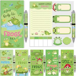 Sayglossy 6 Pcs Frogs Sticky Notes Pens Set Cartoon Green Frog Sticky Notes Pads Self-Adhesive Writing Memo Pads Pages Frogs Party Favors Supplies Teacher Appreciation Gifts for School Office