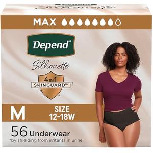 Depend Silhouette Adult Diapers, Incontinence & Postpartum Bladder Leak Underwear for Women, Maximum Absorbency, Medium, Black, 56 Count (2 Packs of 28), Packaging May Vary