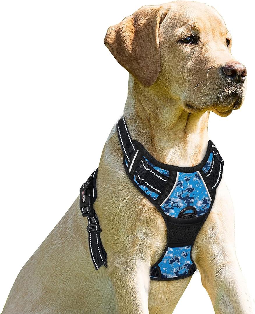 BARKBAY No Pull Dog Harness Front Clip Heavy Duty Reflective Easy Control Handle for Large Dog Walking(Blue camo,XL) (X-Large(Chest:31-38))