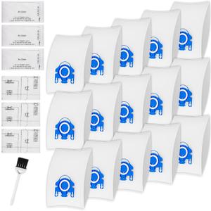 Vacuum Cleaner Bags Fit for Miele Classic C1 Complete C1 C2 C3 S227 S240 S270 S400 S2 S5 S8 Series, Include 15 Packs 3D Efficiency Airclean Bags with 3 Motor Protection Filters and 3 AirClean Filters
